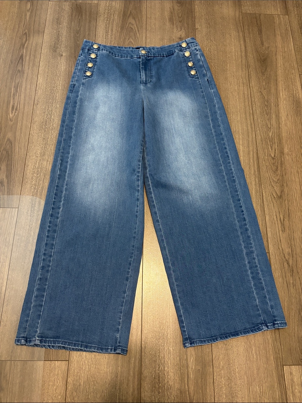 Charter Club Blue Wide-Leg High-Rise Jeans with Gold Buttons